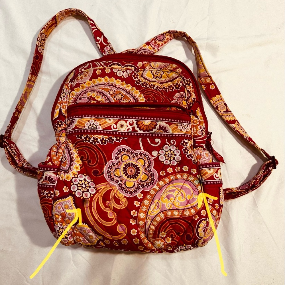 Vera Bradley Red Paisley Quilted Backpack Purse Crossbody Bag - Picture 12 of 14